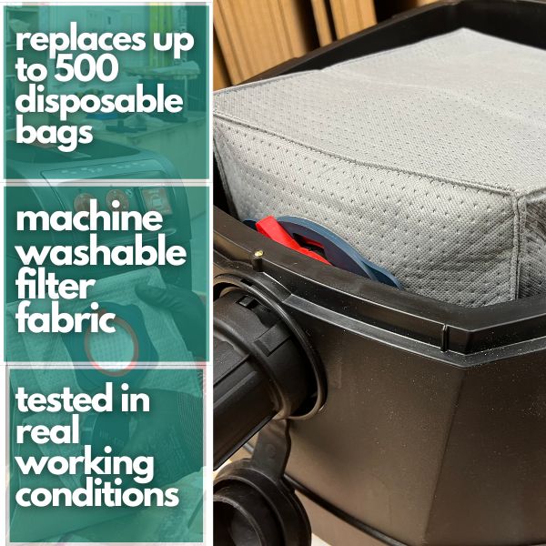 Reusable dust bag for Metabo, Starmix, 3M and BTI dust extractors