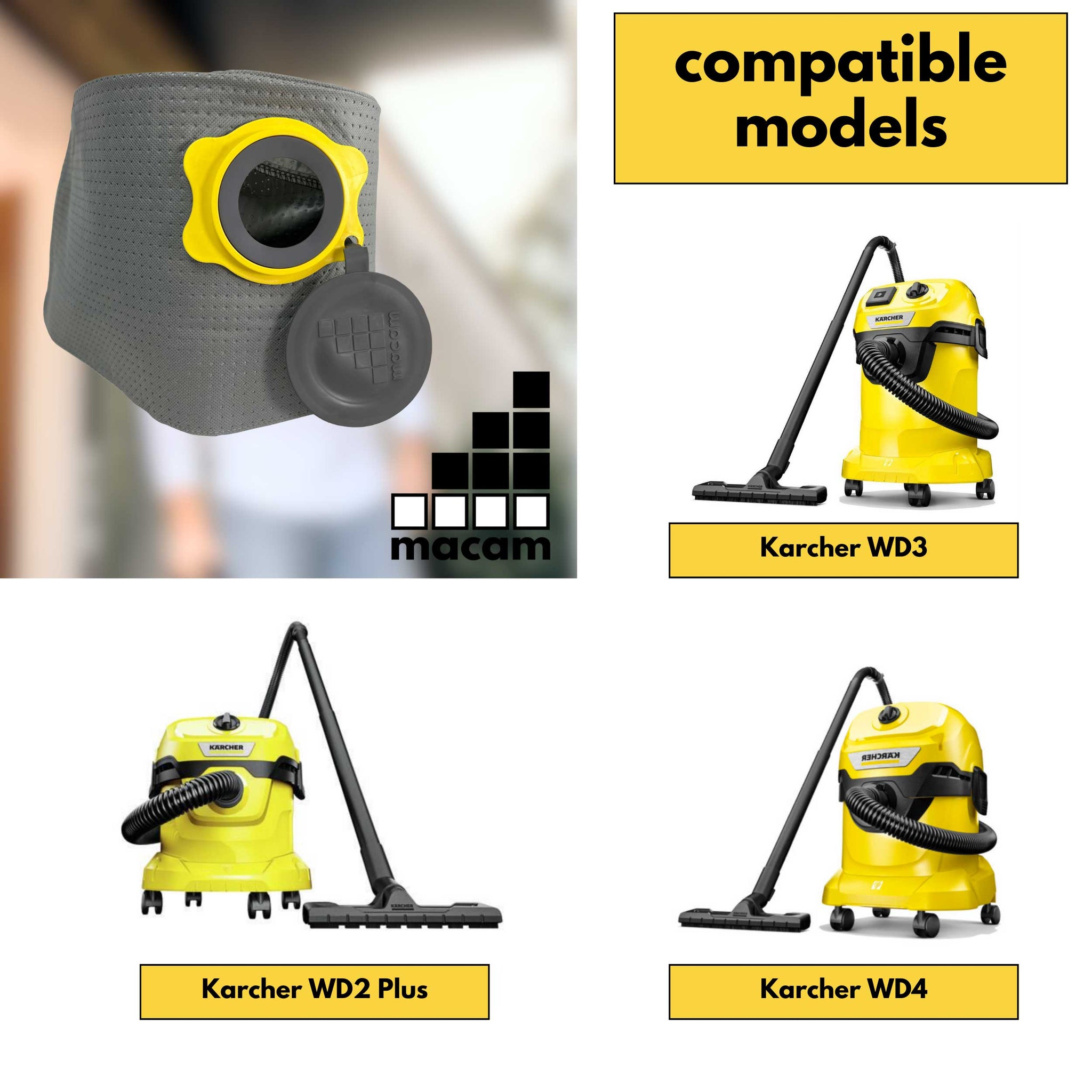 Reusable dust bag for Karcher WD2 Plus, WD3 and WD4 vacuum