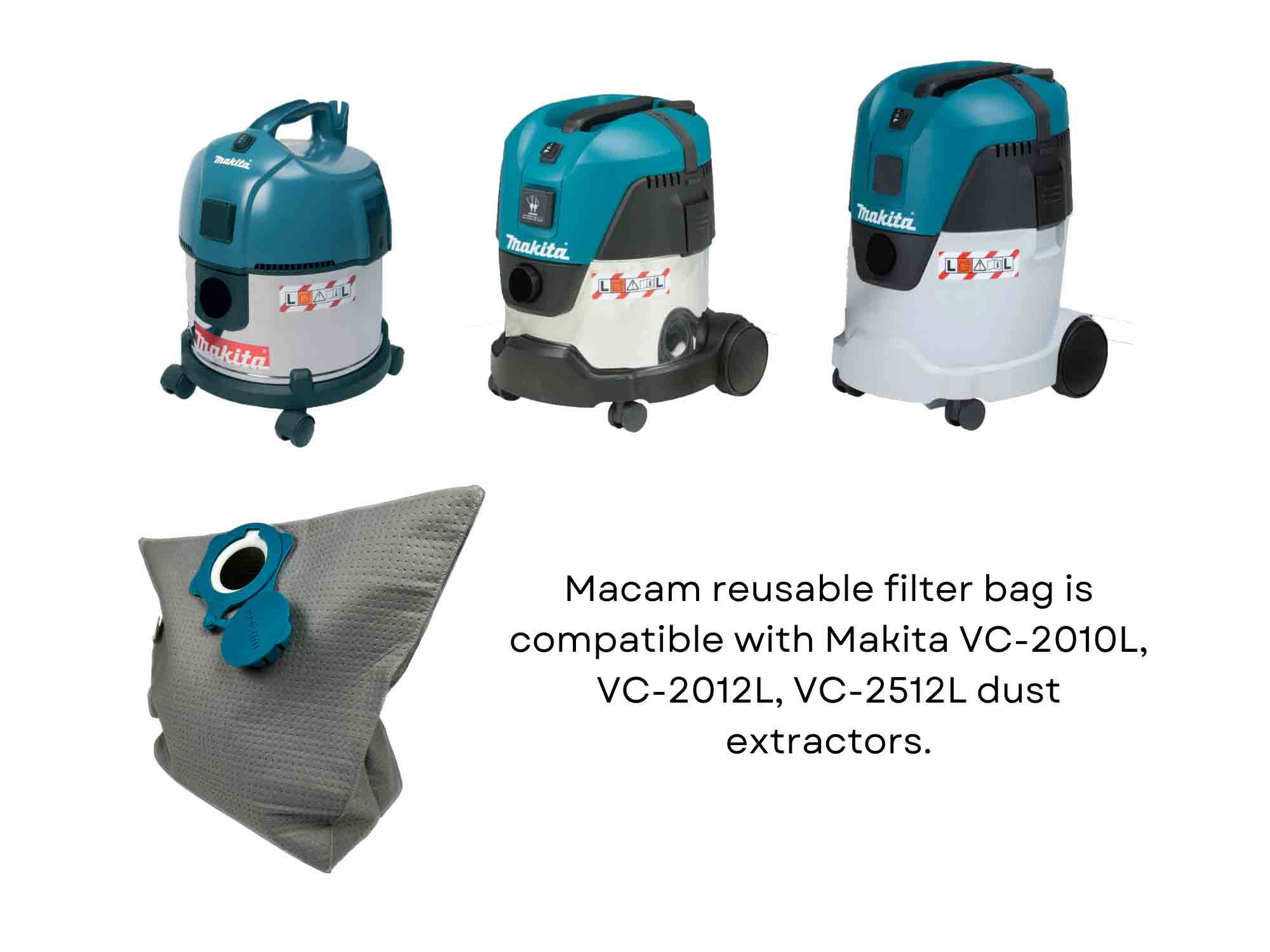 Reusable dust bag for Makita VC-2010L, VC-2012L, VC-2512L